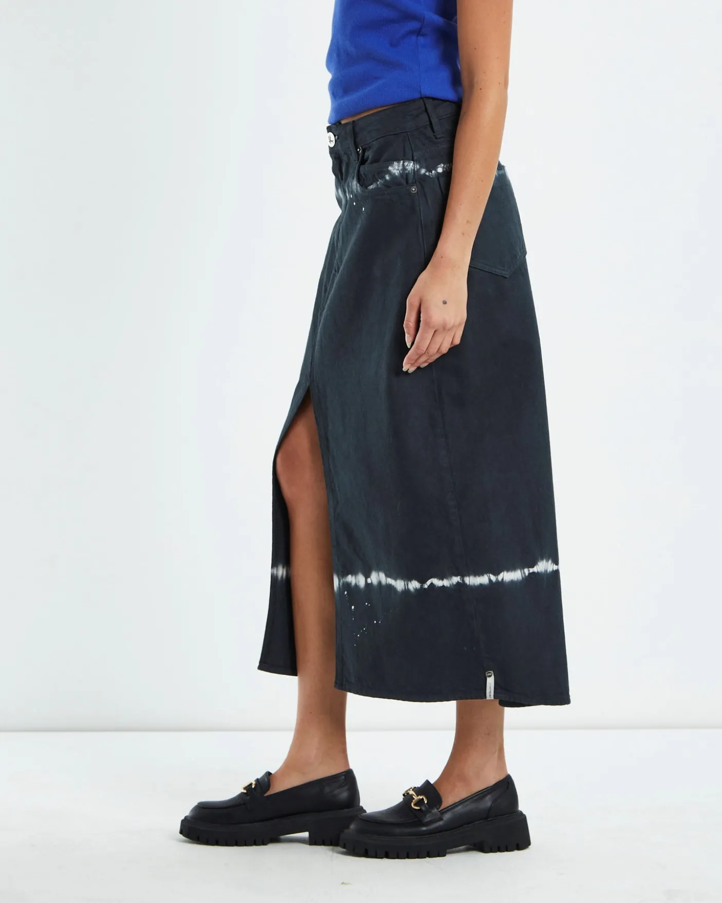 Black Magic Rocko Long Length Denim Skirt Black
