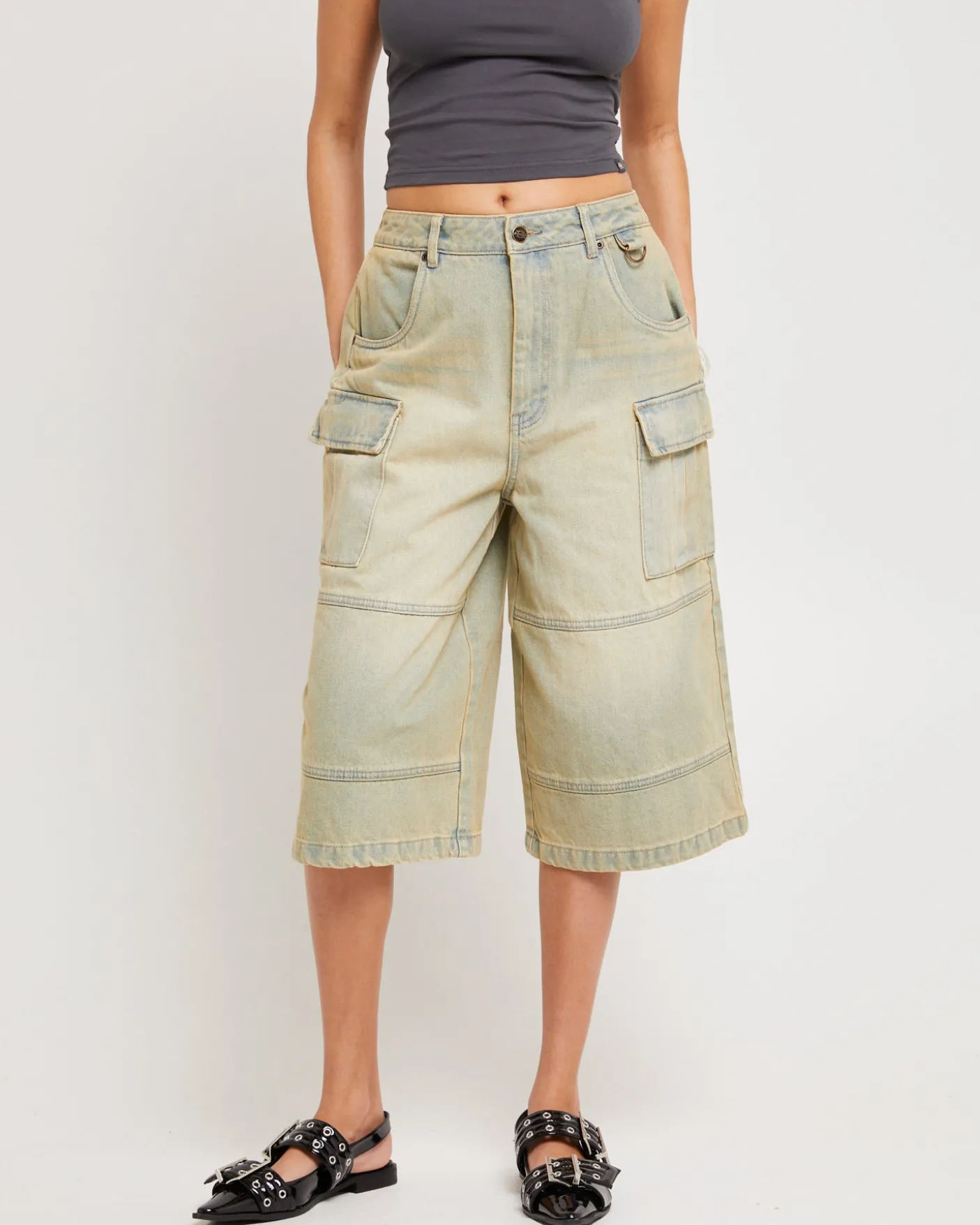 Blanco Light Denim Cargo Shorts