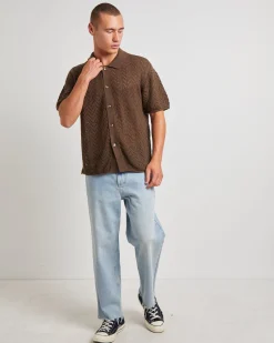 Blaxland Knit Short Sleeve Shirt in Brown