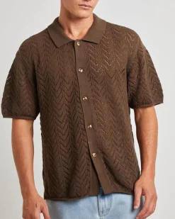 Blaxland Knit Short Sleeve Shirt in Brown