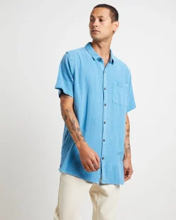 Bon Crepe Short Sleeve Shirt in Blue