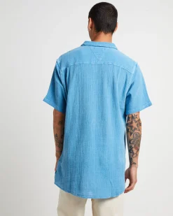 Bon Crepe Short Sleeve Shirt in Blue