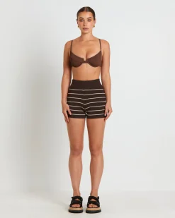 Bonnie Knitted Stripe Hot Shorts in Chocolate