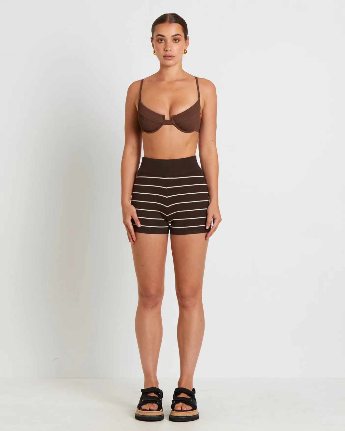 Bonnie Knitted Stripe Hot Shorts in Chocolate