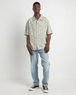 Bouquet Short Sleeve Shirt in Olive Floral Green