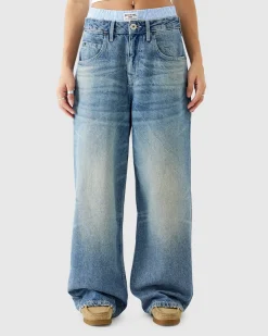 Boxer Waistband Wide Leg Denim Jeans