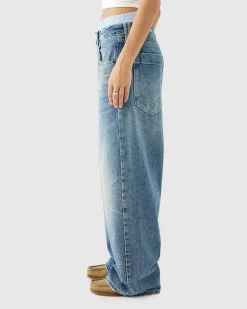Boxer Waistband Wide Leg Denim Jeans