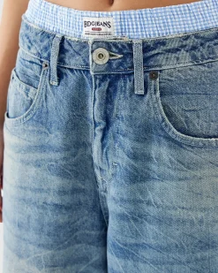Boxer Waistband Wide Leg Denim Jeans