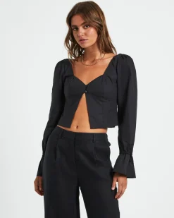Bree Poplin Button Shirt in Black