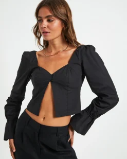 Bree Poplin Button Shirt in Black