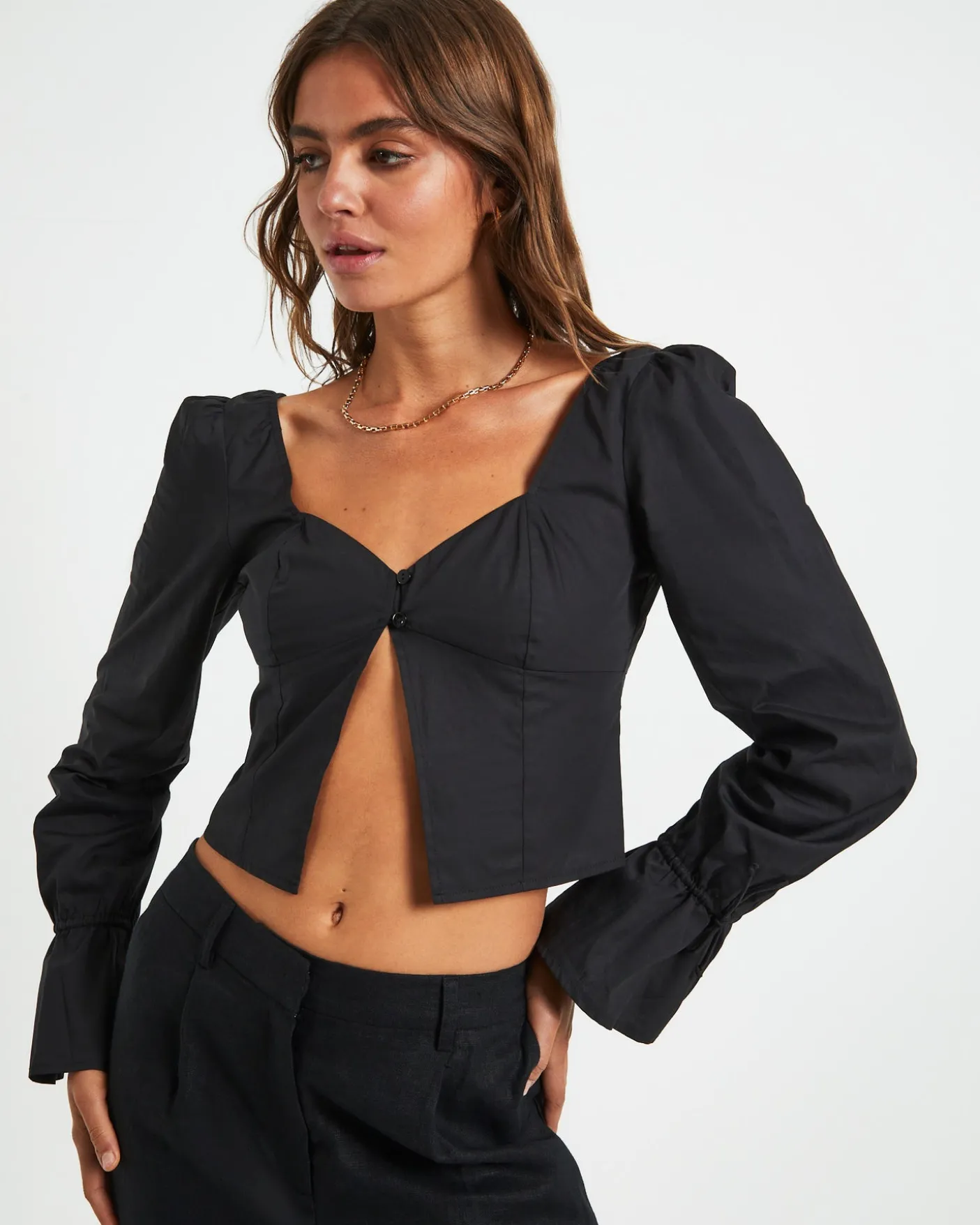 Bree Poplin Button Shirt in Black
