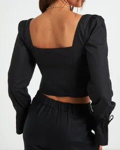 Bree Poplin Button Shirt in Black