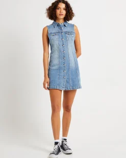 Button Up Denim Mini Dress Lula