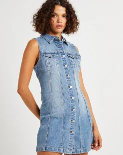 Button Up Denim Mini Dress Lula
