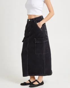 Cargo Midi Denim Skirt Throwback