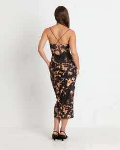 Carmen Dark Cloud Mesh Midi Dress in Brown