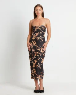 Carmen Dark Cloud Mesh Midi Dress in Brown