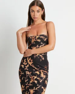 Carmen Dark Cloud Mesh Midi Dress in Brown