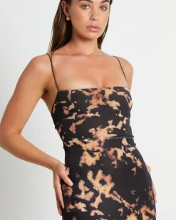 Carmen Dark Cloud Mesh Midi Dress in Brown