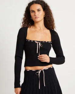 Cartia Laced Square Neck Knit Top
