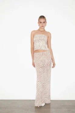 Cassie Low Rise Sheer Slip Skirt in Beige