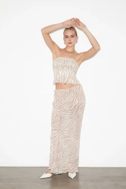 Cassie Low Rise Sheer Slip Skirt in Beige