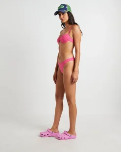 Check Mate Bikini Top in Raspberry Pink