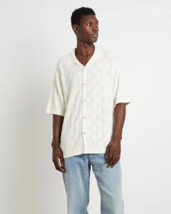 Checker Knit Short Sleeve Shirt in Natural
