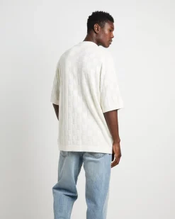 Checker Knit Short Sleeve Shirt in Natural