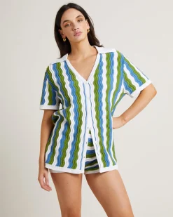 Cher Knit Shirt Dress in Blue