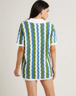 Cher Knit Shirt Dress in Blue