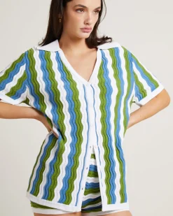 Cher Knit Shirt Dress in Blue