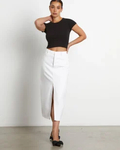 Chicago Denim Midi Skirt in White