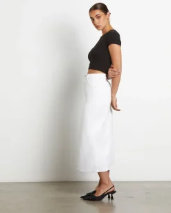 Chicago Denim Midi Skirt in White