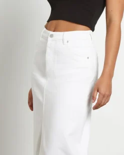 Chicago Denim Midi Skirt in White