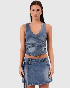 City Wrap Denim Top Dalia