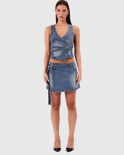 City Wrap Denim Top Dalia
