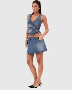 City Wrap Denim Top Dalia