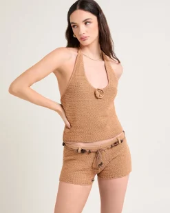 Clara Metallic Knit Halter Top