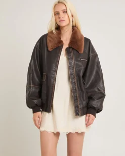 Cody Fur Trim Distressed PU Jacket