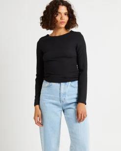 Crinkle Long Sleeve Top Black