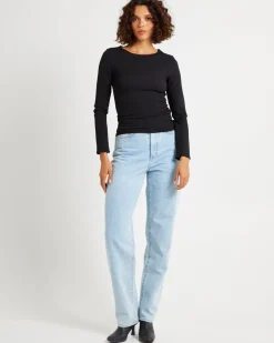 Crinkle Long Sleeve Top Black