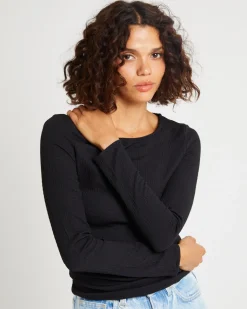 Crinkle Long Sleeve Top Black