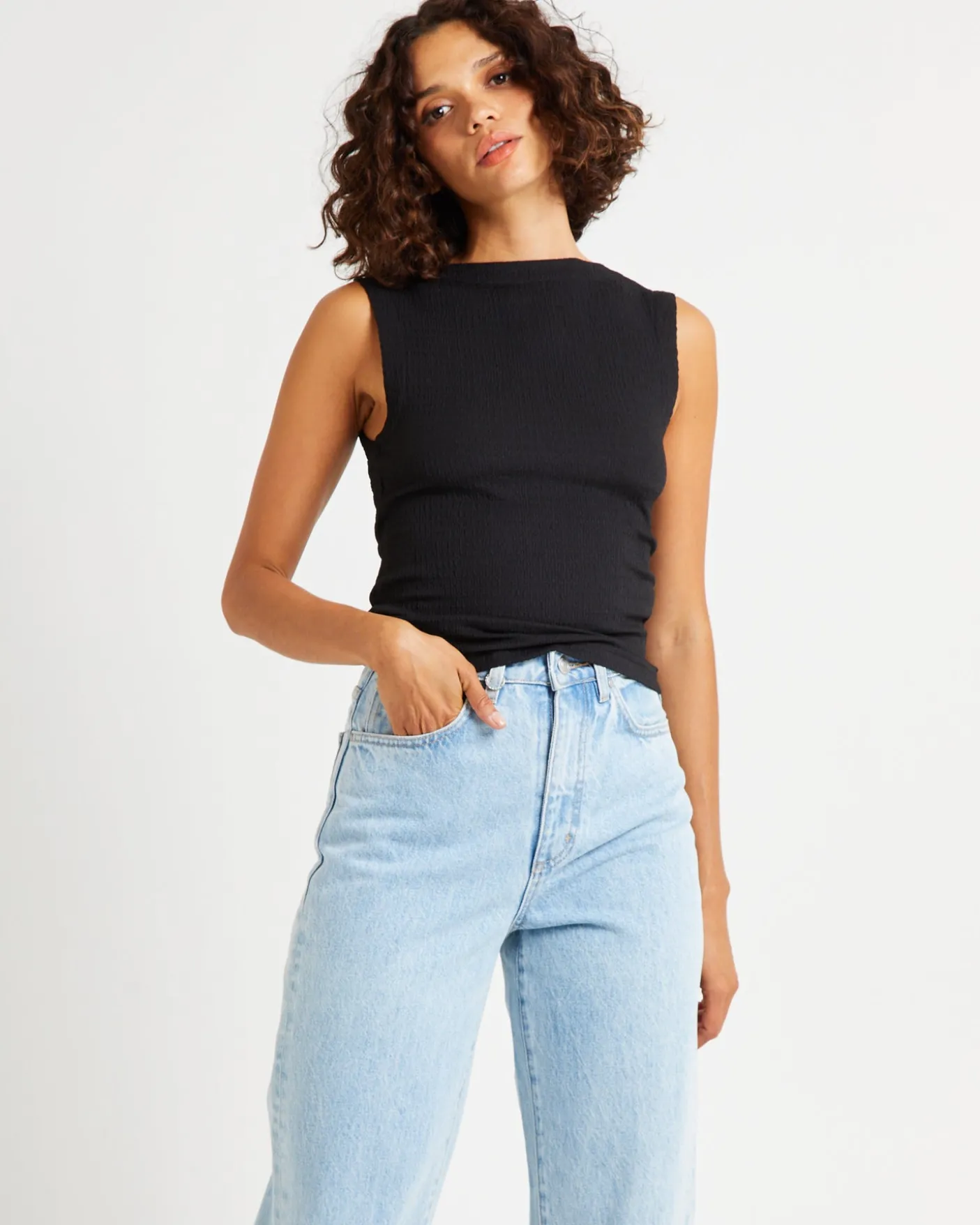 Crinkle 90s Top Black