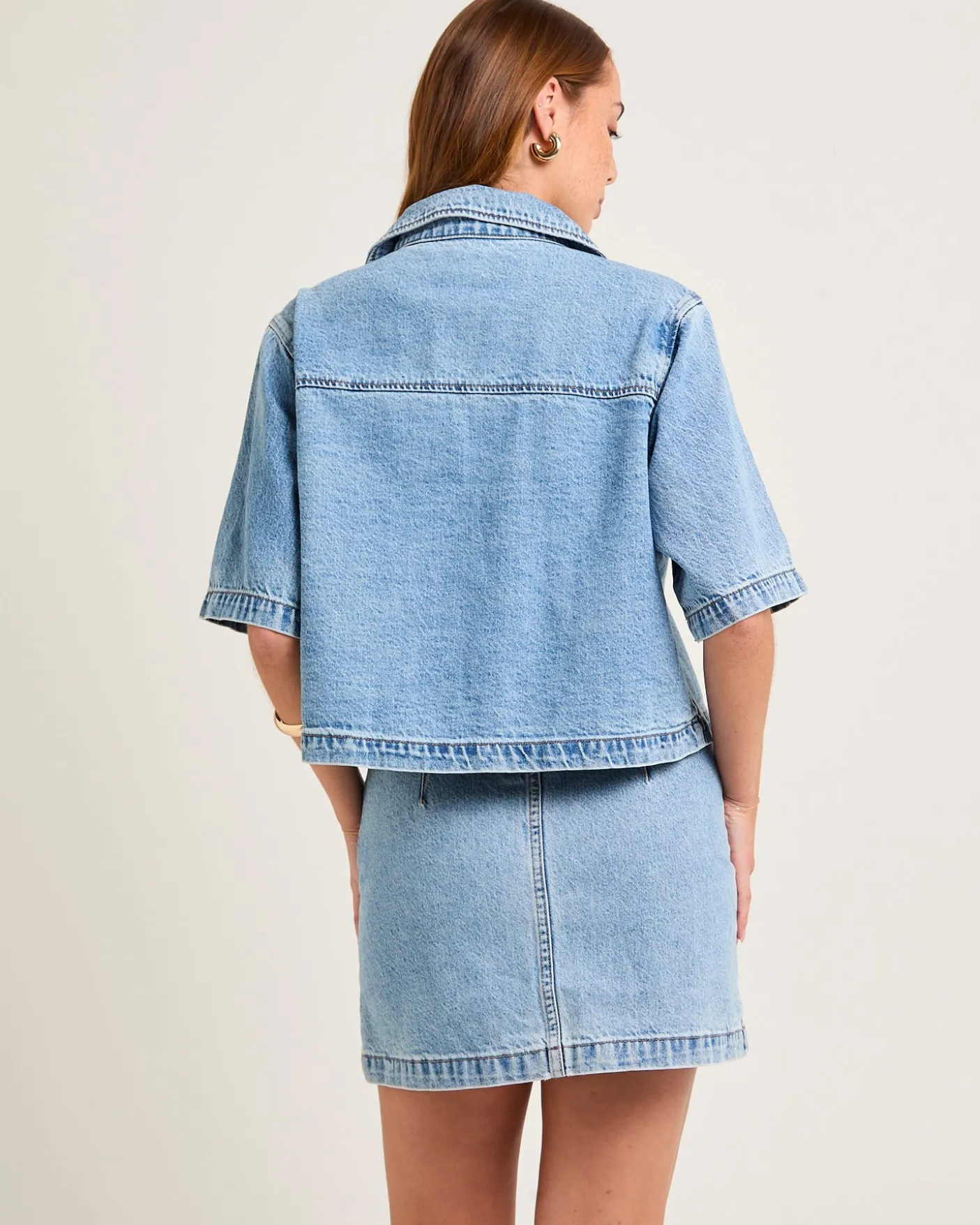 Cropped Resort Shorts Sleeved Denim Shirt