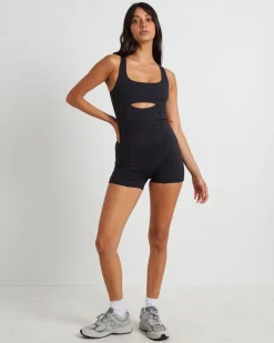 Cut Out Unitard in Black