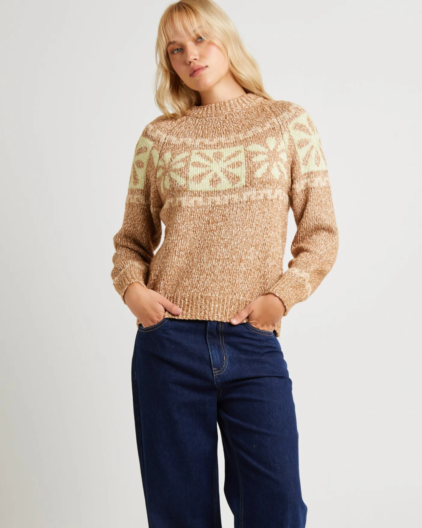 Daisy Chain Knit Sweater Caramel Lime