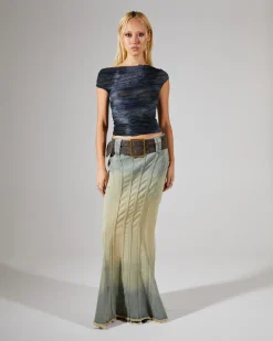 Denim Fishtail Maxi Skirt