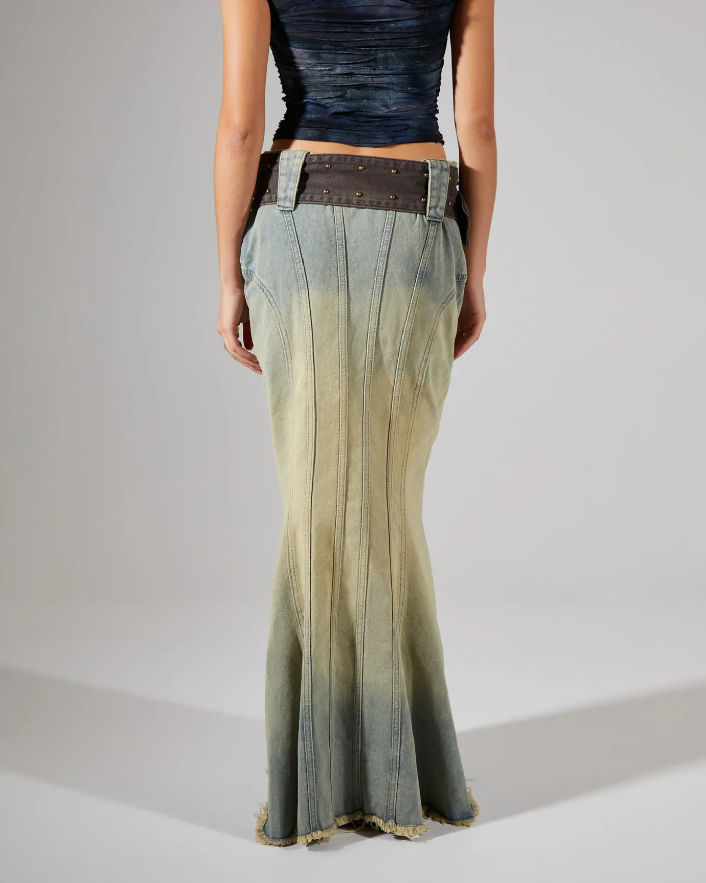 Denim Fishtail Maxi Skirt
