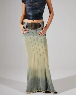 Denim Fishtail Maxi Skirt